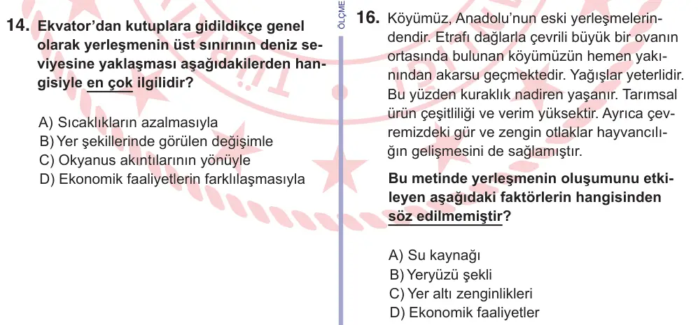 10, 11. Sınıf Sosyal Bilgiler 2025 İOKBS Bursluluk Sınavı 16. Soru görseli (1/2)