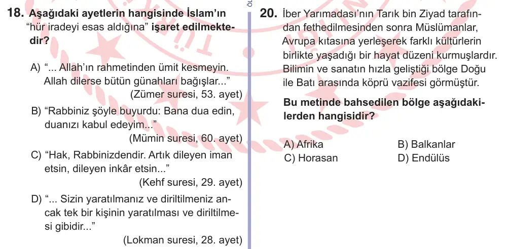 10, 11. Sınıf Sosyal Bilgiler 2025 İOKBS Bursluluk Sınavı 18. Soru görseli