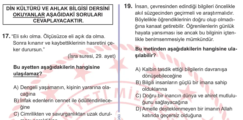 10, 11. Sınıf Sosyal Bilgiler 2025 İOKBS Bursluluk Sınavı 19. Soru görseli