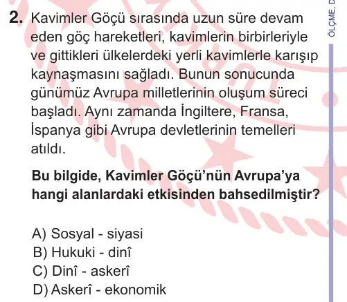 10, 11. Sınıf Sosyal Bilgiler 2025 İOKBS Bursluluk Sınavı 2. Soru görseli