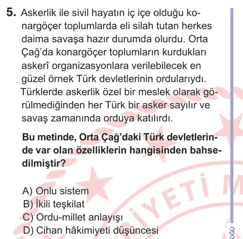 10, 11. Sınıf Sosyal Bilgiler 2025 İOKBS Bursluluk Sınavı 5. Soru görseli