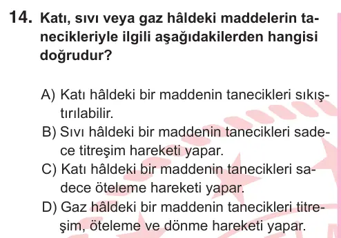 5. Sınıf Fen Bilimleri 2025 İOKBS Bursluluk Sınavı 14. Soru görseli