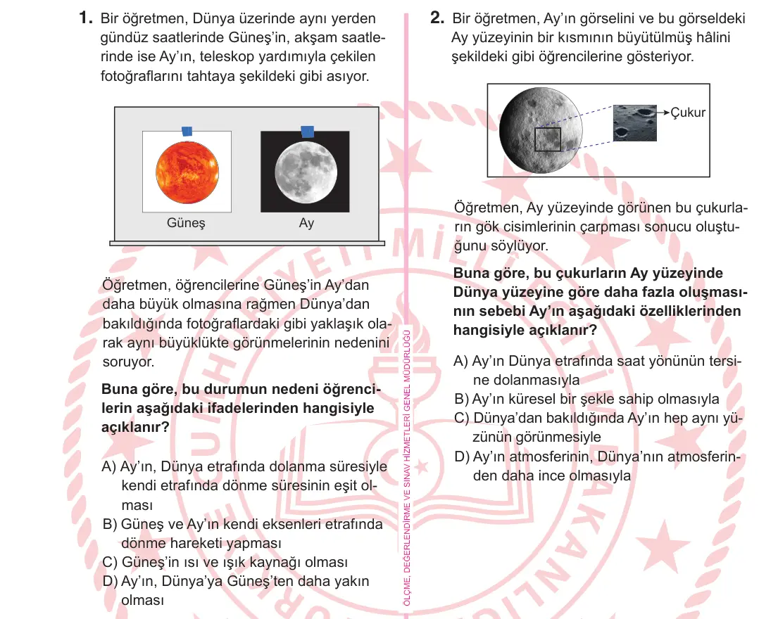 5. Sınıf Fen Bilimleri 2025 İOKBS Bursluluk Sınavı 1. Soru görseli