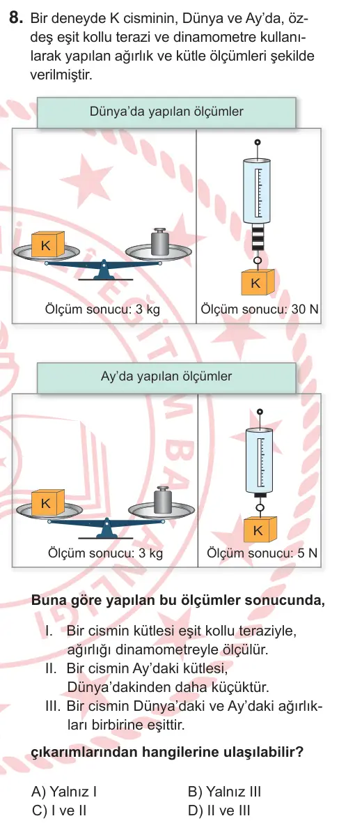 5. Sınıf Fen Bilimleri 2025 İOKBS Bursluluk Sınavı 8. Soru görseli