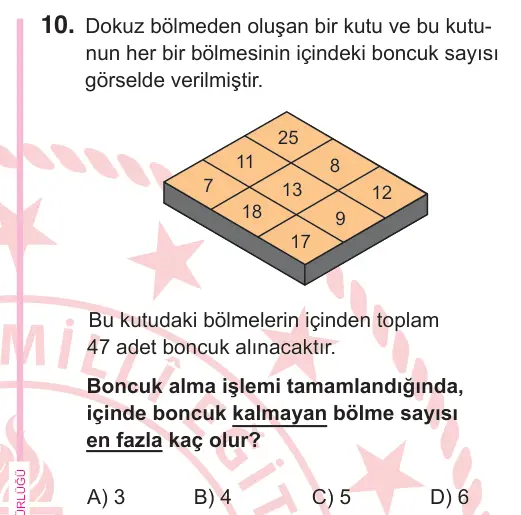 5. Sınıf Matematik 2025 İOKBS Bursluluk Sınavı 10. Soru görseli