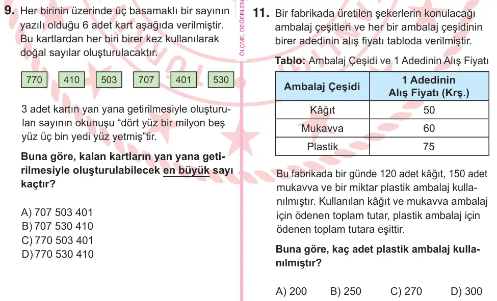 5. Sınıf Matematik 2025 İOKBS Bursluluk Sınavı 11. Soru görseli