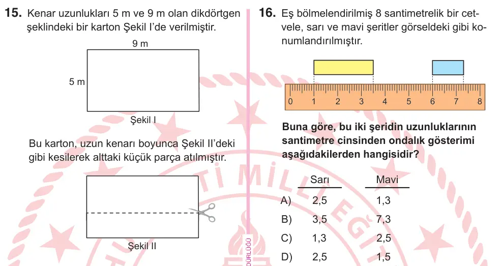 5. Sınıf Matematik 2025 İOKBS Bursluluk Sınavı 16. Soru görseli