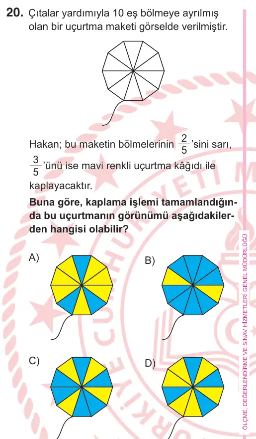 5. Sınıf Matematik 2025 İOKBS Bursluluk Sınavı 20. Soru görseli