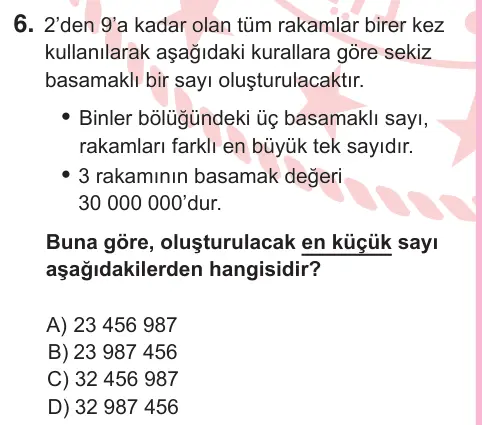 5. Sınıf Matematik 2025 İOKBS Bursluluk Sınavı 6. Soru görseli