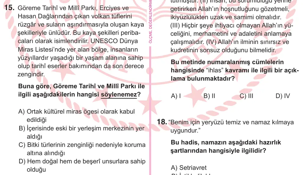 5. Sınıf Sosyal Bilgiler 2025 İOKBS Bursluluk Sınavı 15. Soru görseli