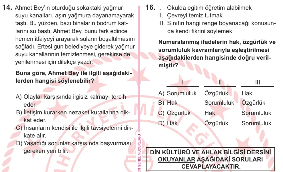 5. Sınıf Sosyal Bilgiler 2025 İOKBS Bursluluk Sınavı 16. Soru görseli