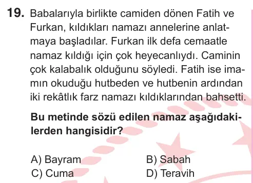 5. Sınıf Sosyal Bilgiler 2025 İOKBS Bursluluk Sınavı 19. Soru görseli