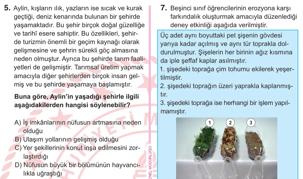 5. Sınıf Sosyal Bilgiler 2025 İOKBS Bursluluk Sınavı 5. Soru görseli