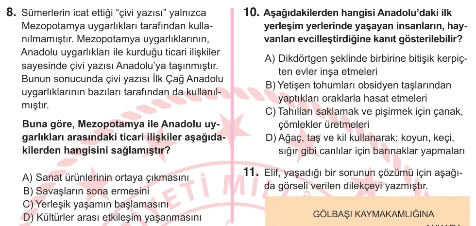 5. Sınıf Sosyal Bilgiler 2025 İOKBS Bursluluk Sınavı 8. Soru görseli