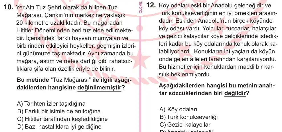 5. Sınıf Türkçe 2025 İOKBS Bursluluk Sınavı 10. Soru görseli