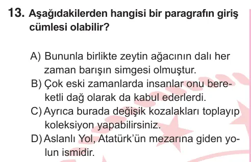 5. Sınıf Türkçe 2025 İOKBS Bursluluk Sınavı 13. Soru görseli