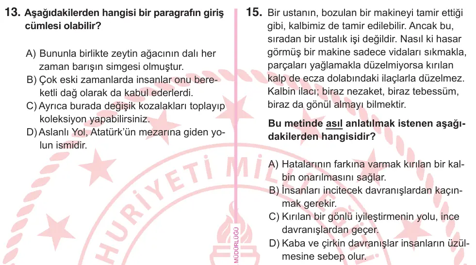 5. Sınıf Türkçe 2025 İOKBS Bursluluk Sınavı 15. Soru görseli