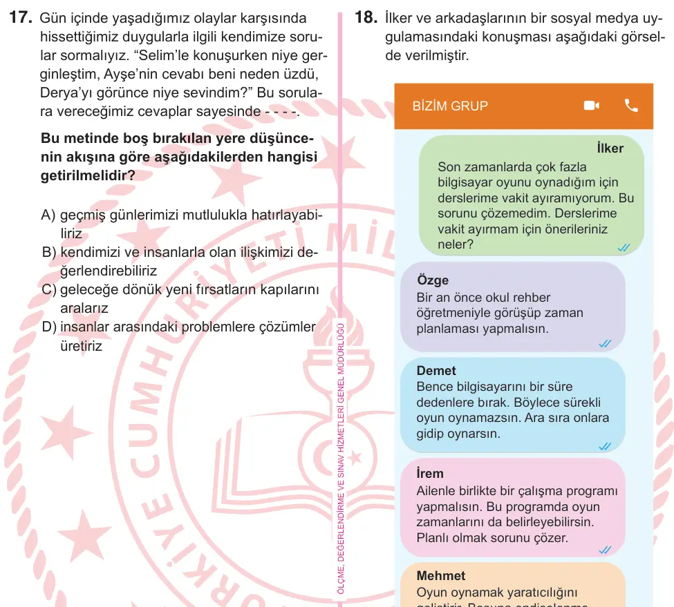5. Sınıf Türkçe 2025 İOKBS Bursluluk Sınavı 17. Soru görseli