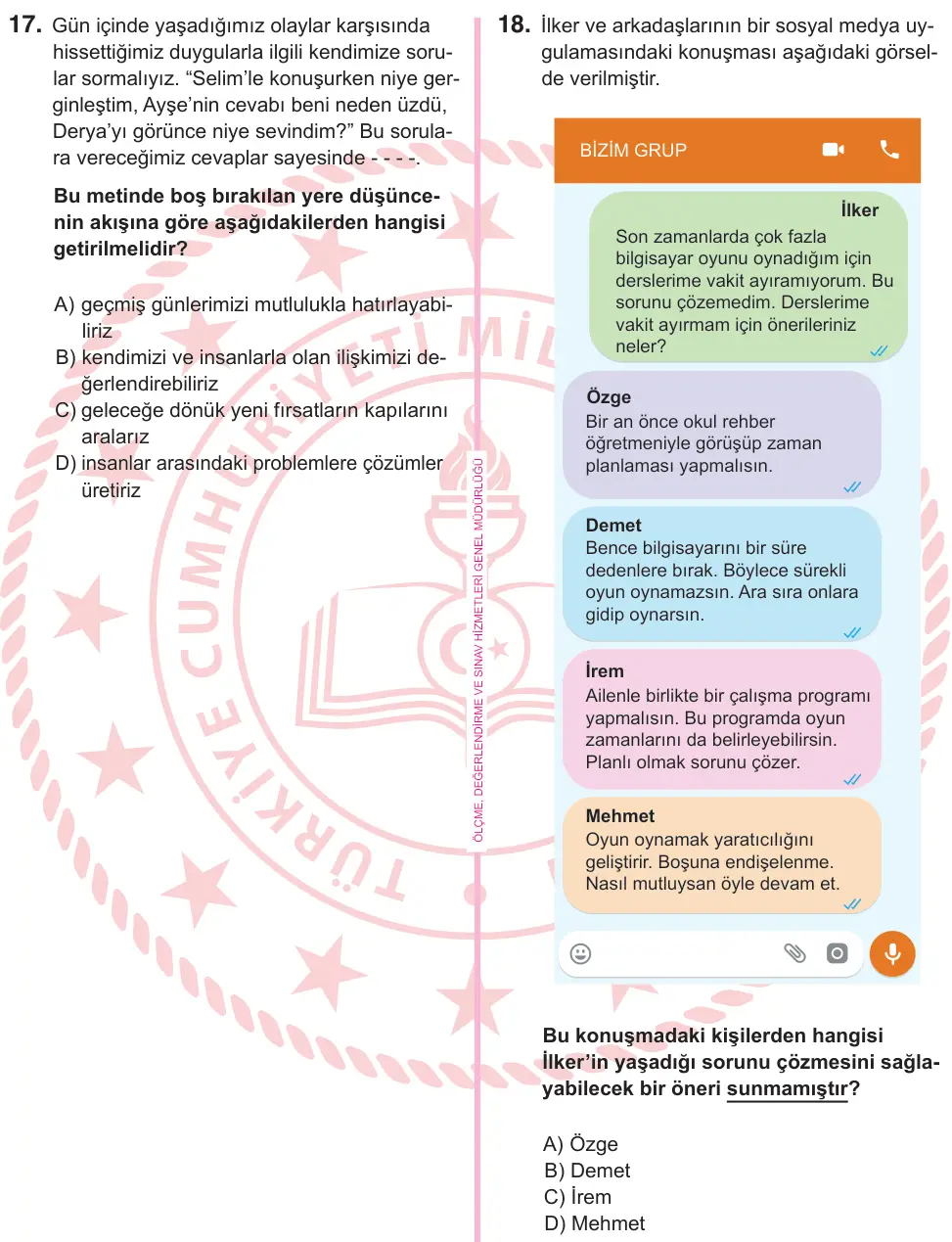 5. Sınıf Türkçe 2025 İOKBS Bursluluk Sınavı 18. Soru görseli
