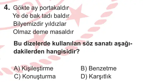 5. Sınıf Türkçe 2025 İOKBS Bursluluk Sınavı 4. Soru görseli