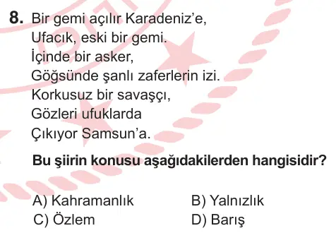 5. Sınıf Türkçe 2025 İOKBS Bursluluk Sınavı 8. Soru görseli