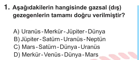 6. Sınıf Fen Bilimleri 2025 İOKBS Bursluluk Sınavı 1. Soru görseli