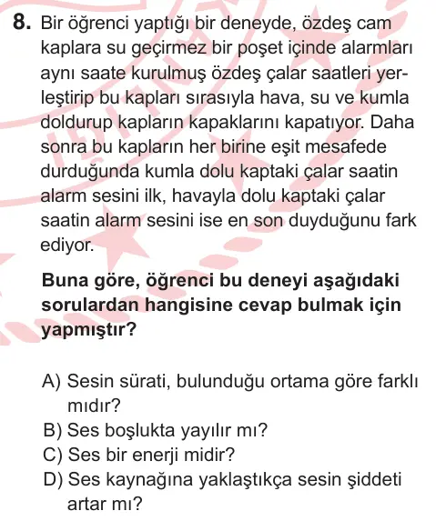 6. Sınıf Fen Bilimleri 2025 İOKBS Bursluluk Sınavı 8. Soru görseli
