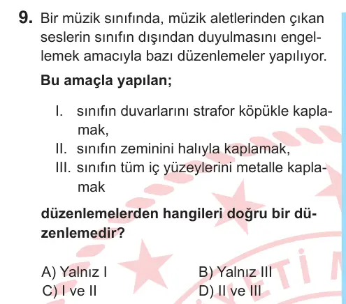6. Sınıf Fen Bilimleri 2025 İOKBS Bursluluk Sınavı 9. Soru görseli