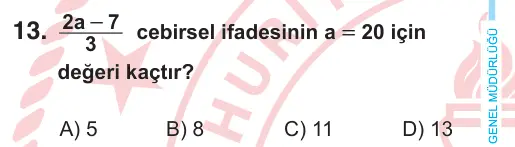 6. Sınıf Matematik 2025 İOKBS Bursluluk Sınavı 13. Soru görseli