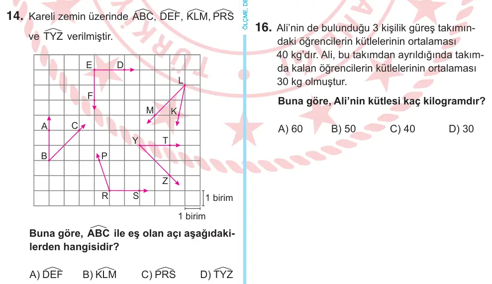 6. Sınıf Matematik 2025 İOKBS Bursluluk Sınavı 14. Soru görseli
