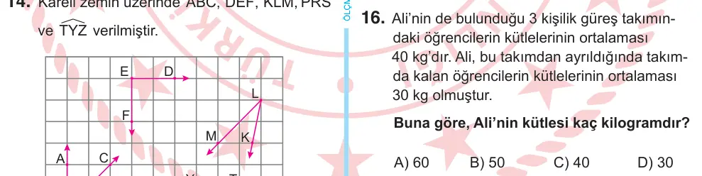 6. Sınıf Matematik 2025 İOKBS Bursluluk Sınavı 16. Soru görseli