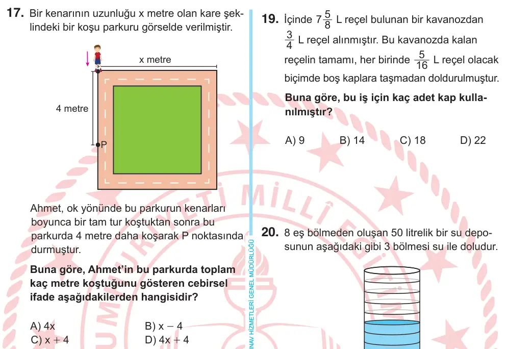 6. Sınıf Matematik 2025 İOKBS Bursluluk Sınavı 17. Soru görseli