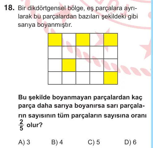 6. Sınıf Matematik 2025 İOKBS Bursluluk Sınavı 18. Soru görseli