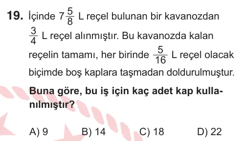 6. Sınıf Matematik 2025 İOKBS Bursluluk Sınavı 19. Soru görseli