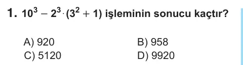 6. Sınıf Matematik 2025 İOKBS Bursluluk Sınavı 1. Soru görseli