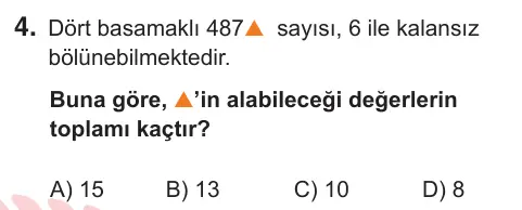 6. Sınıf Matematik 2025 İOKBS Bursluluk Sınavı 4. Soru görseli