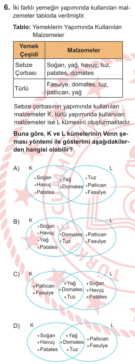 6. Sınıf Matematik 2025 İOKBS Bursluluk Sınavı 6. Soru görseli
