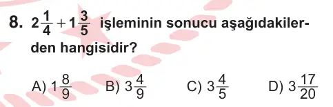 6. Sınıf Matematik 2025 İOKBS Bursluluk Sınavı 8. Soru görseli