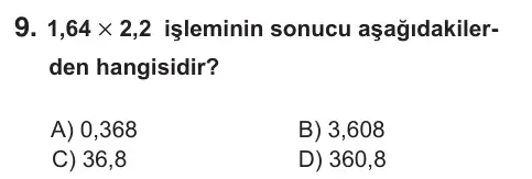 6. Sınıf Matematik 2025 İOKBS Bursluluk Sınavı 9. Soru görseli