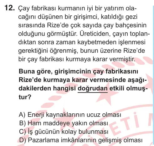 6. Sınıf Sosyal Bilgiler 2025 İOKBS Bursluluk Sınavı 12. Soru görseli