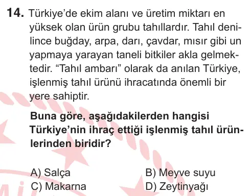 6. Sınıf Sosyal Bilgiler 2025 İOKBS Bursluluk Sınavı 14. Soru görseli