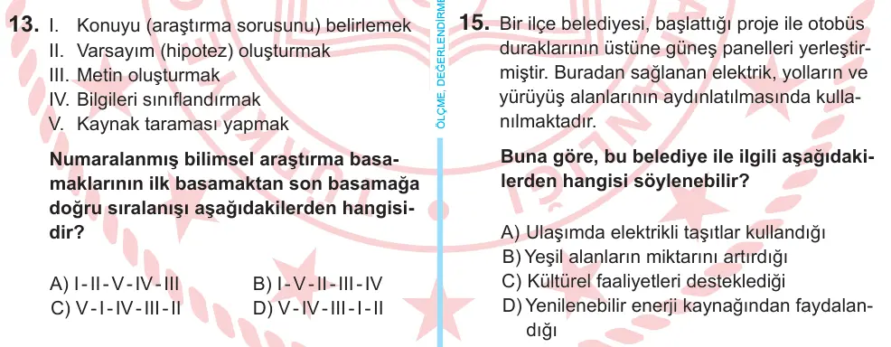 6. Sınıf Sosyal Bilgiler 2025 İOKBS Bursluluk Sınavı 15. Soru görseli