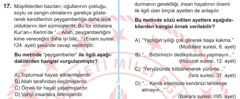 6. Sınıf Sosyal Bilgiler 2025 İOKBS Bursluluk Sınavı 17. Soru görseli
