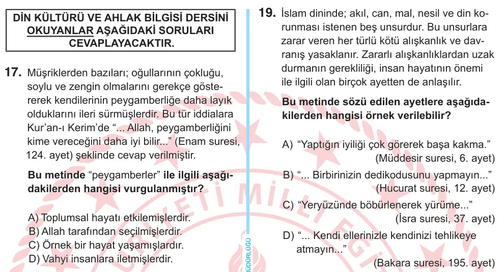 6. Sınıf Sosyal Bilgiler 2025 İOKBS Bursluluk Sınavı 19. Soru görseli