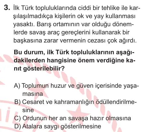 6. Sınıf Sosyal Bilgiler 2025 İOKBS Bursluluk Sınavı 3. Soru görseli