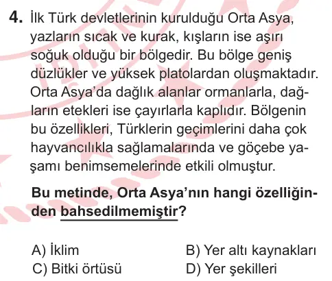 6. Sınıf Sosyal Bilgiler 2025 İOKBS Bursluluk Sınavı 4. Soru görseli