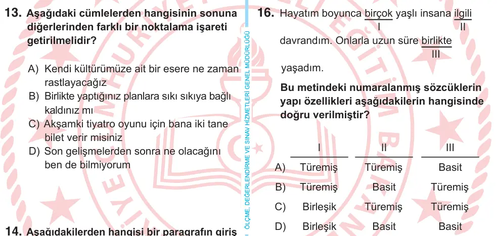 6. Sınıf Türkçe 2025 İOKBS Bursluluk Sınavı 16. Soru görseli