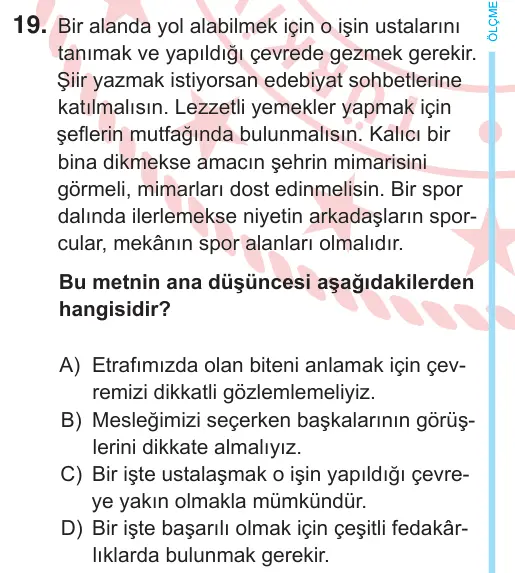 6. Sınıf Türkçe 2025 İOKBS Bursluluk Sınavı 19. Soru görseli