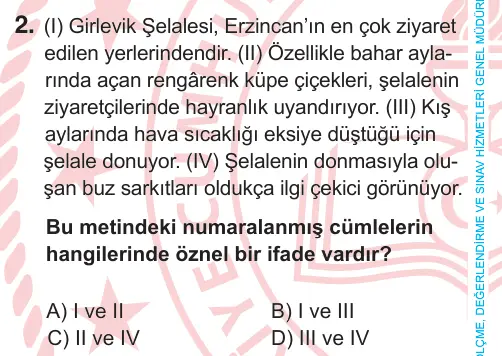 6. Sınıf Türkçe 2025 İOKBS Bursluluk Sınavı 2. Soru görseli