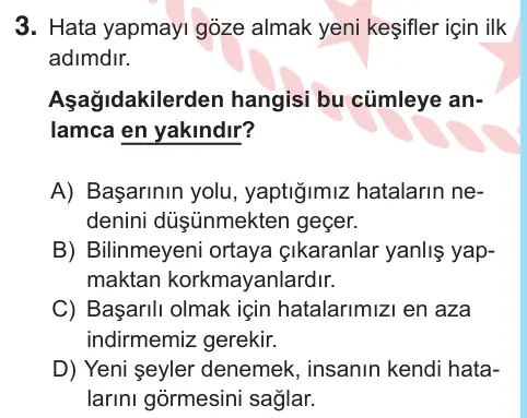 6. Sınıf Türkçe 2025 İOKBS Bursluluk Sınavı 3. Soru görseli